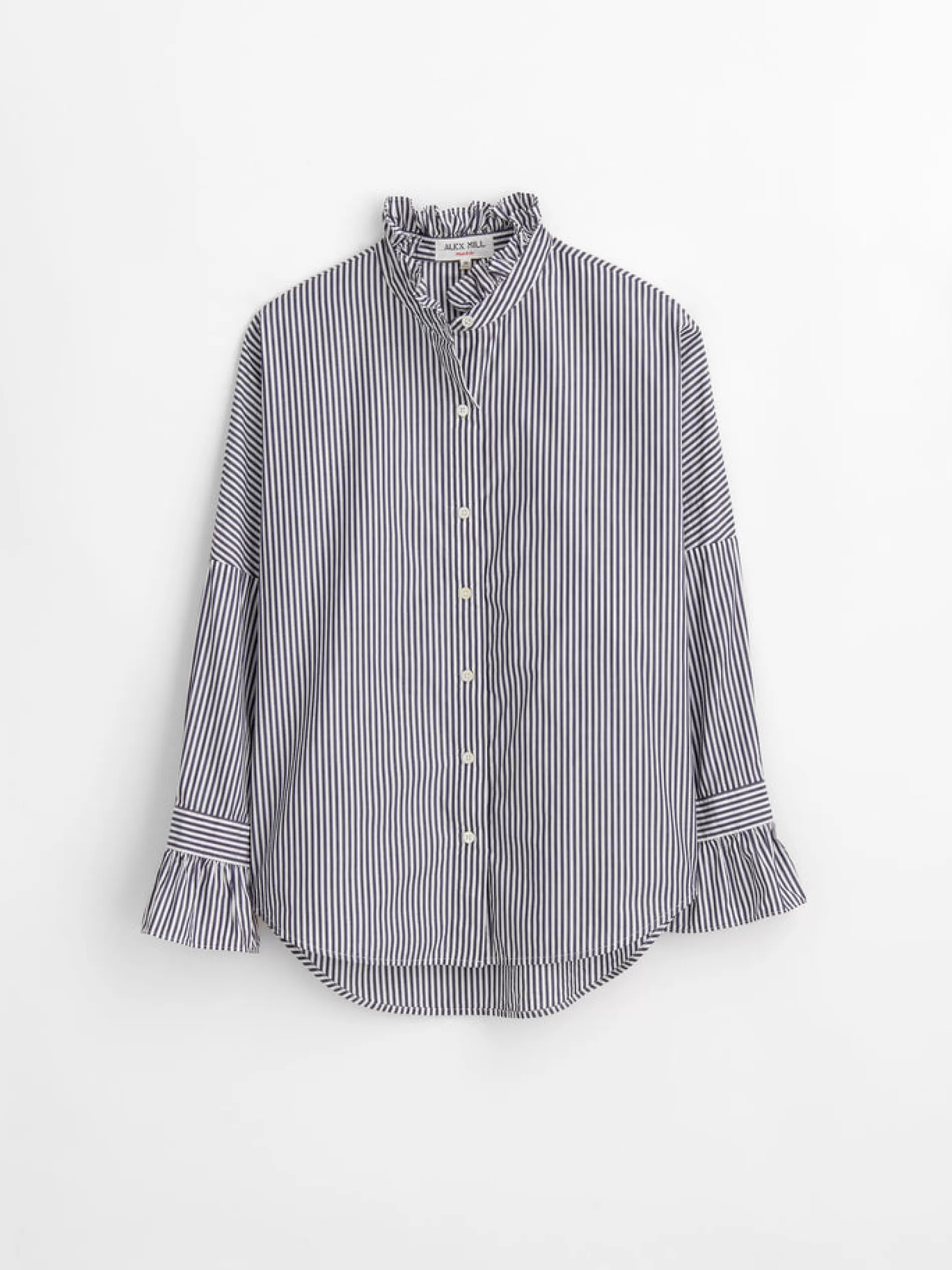 Alex Mill Easy Ruffle Shirt In Skinny Stripe Outlet