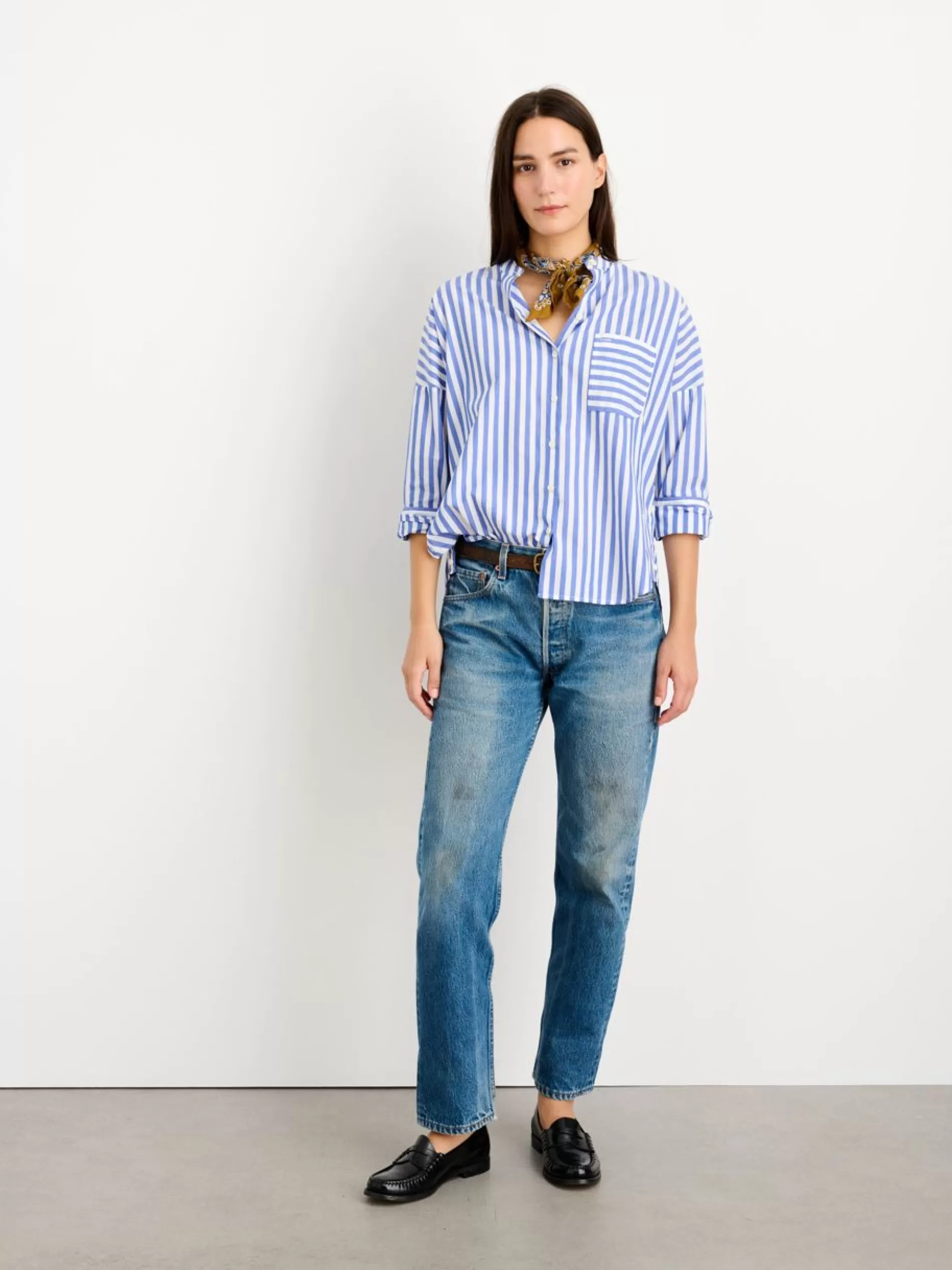 Alex Mill Jo Striped Shirt In Cotton Navy/White Cheap