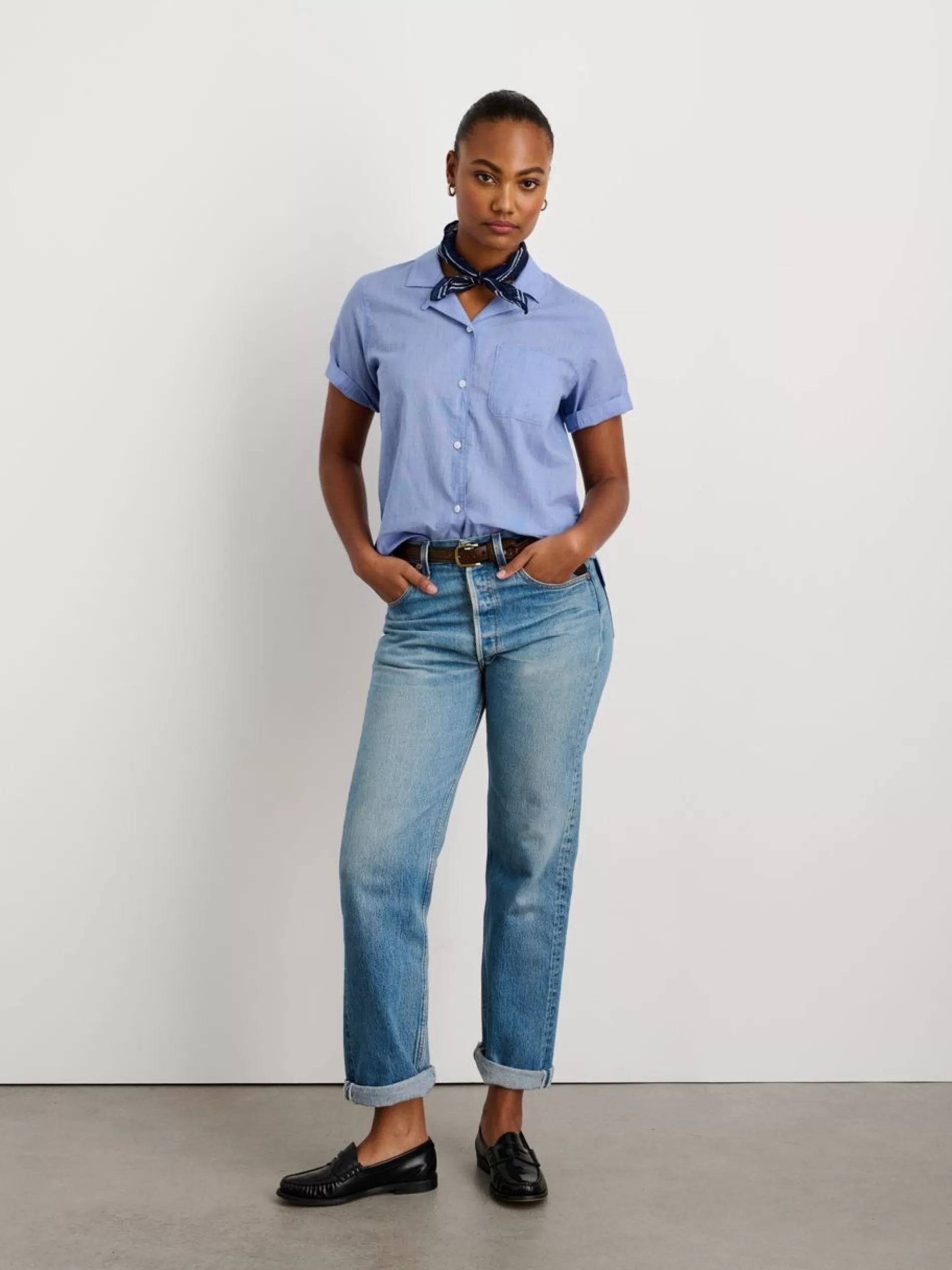 Alex Mill Maddie Camp Shirt In Cotton Voile Blue Online