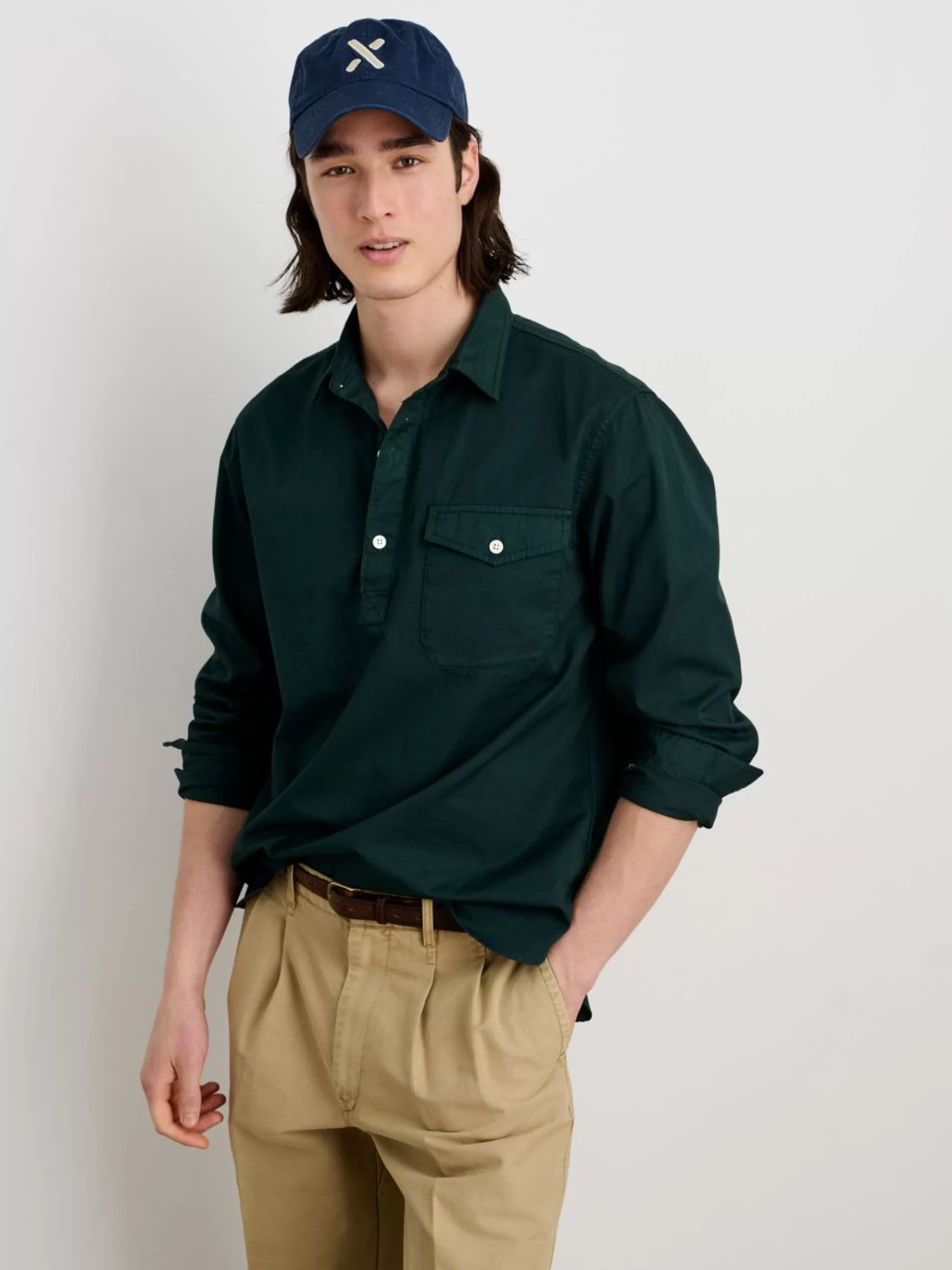 Alex Mill Popover Shirt In Cotton Twill Dark Spruce Discount