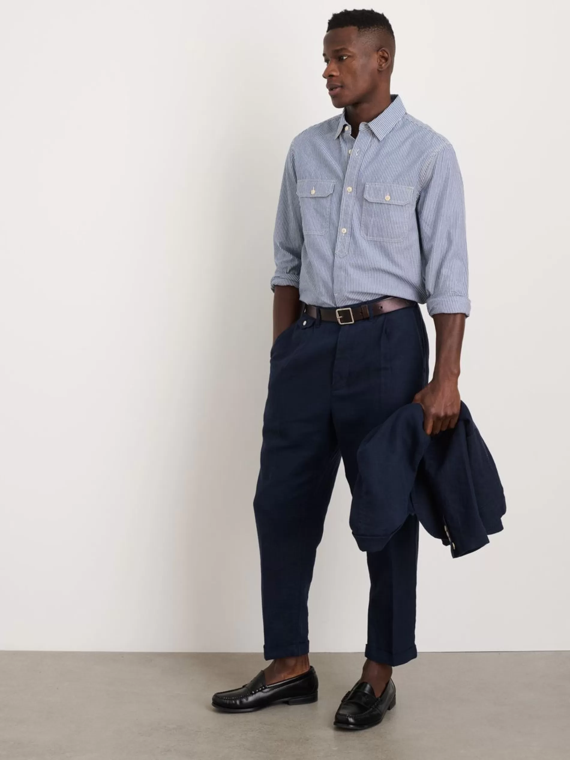 Alex Mill Standard Pleated Pant In Linen Navy Outlet